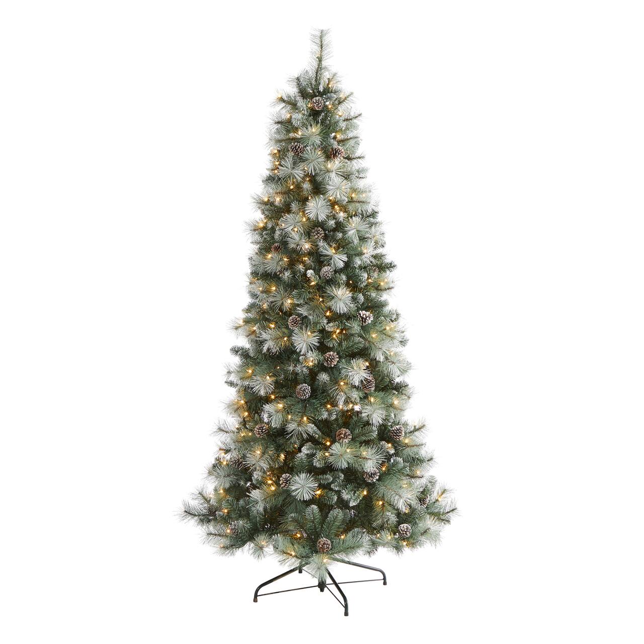 7ft. Pre-Lit Frosted Tip British Columbia Mountain Pine & Pinecones Artificial Christmas Tree with Clear Lights